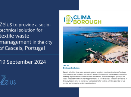 Banner for communicating the Zelus' project to provide a socio-technical solution for textile waste management in the city of Cascais, Portugal